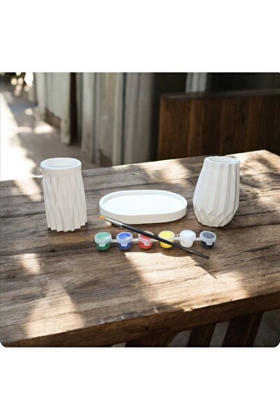 Mayavit store Minimalist Tabaklı Prizma Vazo, Kalemlik Boyama Seti