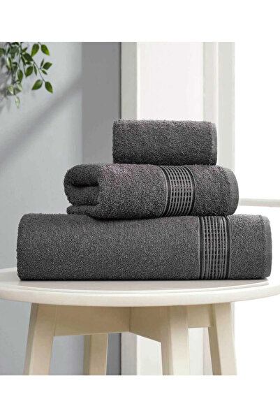 Mira Home طقم مناشف حمام مكون من 3 قطع قطن إيقاع أنثراسايت