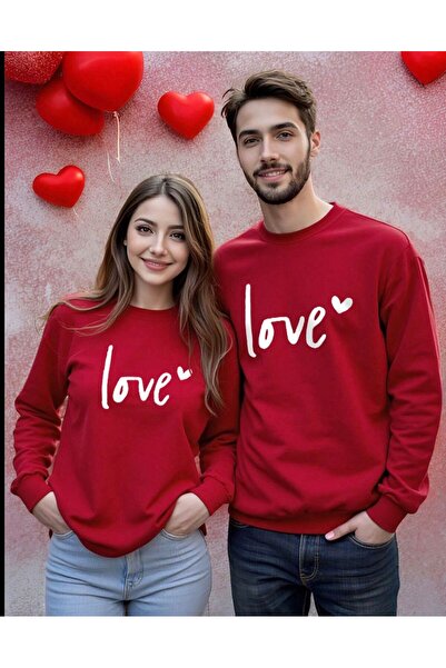 HerTarzınTrendi Couple Combination Love Sweatshirt – Red O Oversized Gift Swe...