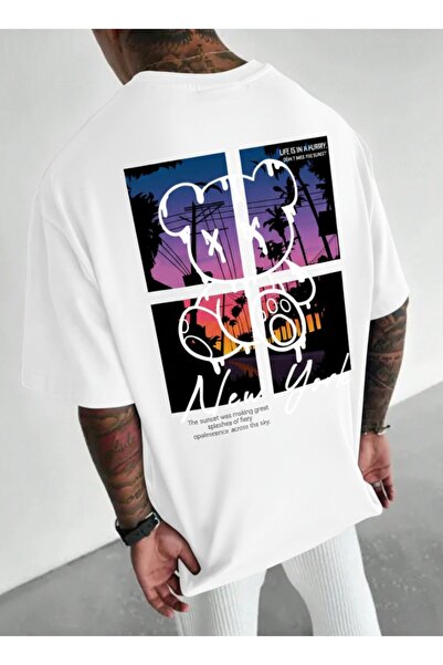 one button Tricou unisex cu gât rotund, imprimat pe ambele părți, cu detaliu ...