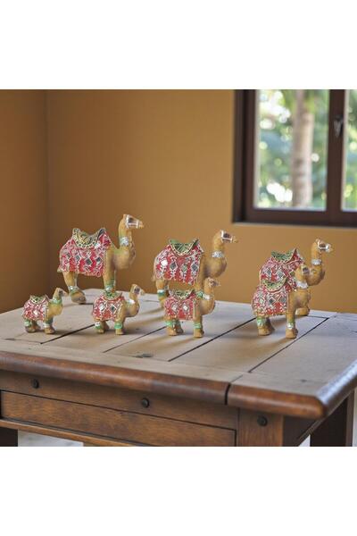 ELSELİFE Lüks Motif İşlemeli 7’li Şans ve Bereket Deve Kervanı Biblo Seti Dek...