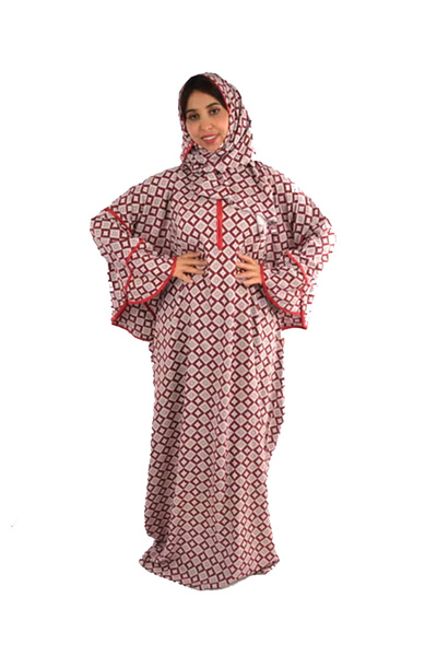SDD A wide, comfortable, floral-patterned prayer dress with an attached heads...