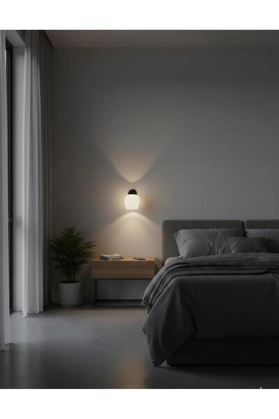 BİAVİZE Black Chrome Wall Sconce with White Ellipse Glass