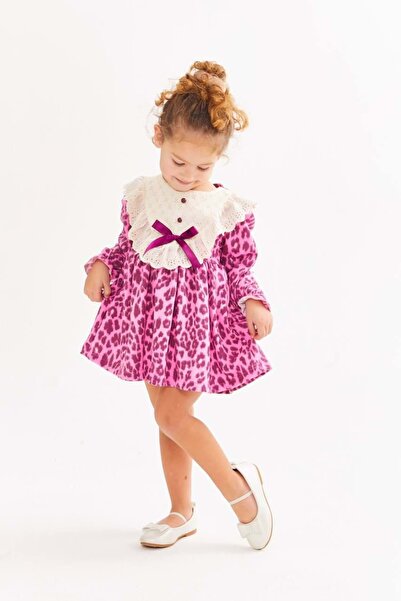 Lolliboomkids Pink Color Peter Pan collar Leopard Dress