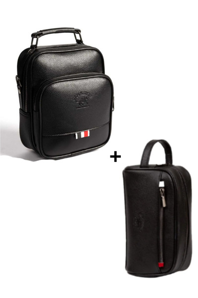 Newish Polo 2-Piece Men's Black Handbag and Shoulder Bag and Shaving Portfoli...
