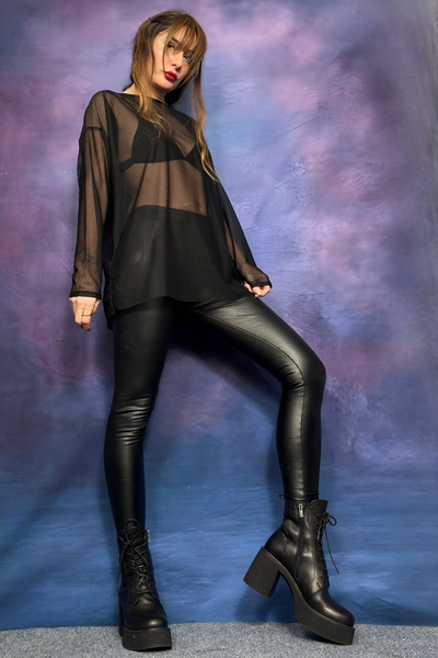 Quincey Off-Shoulder Wide-Cut Tulle Transparent Tunic