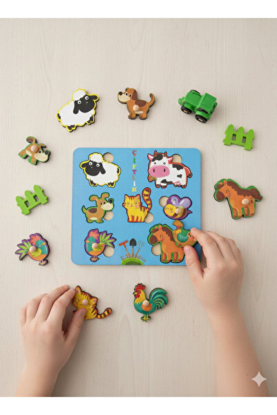 Altın express Çiftlik Hayvanları Ahşap Bultak Puzzle - Eğitici ve Öğretici