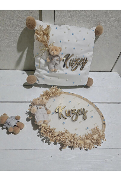 buketiket Ayıcıklı Bebek Çocuk Odası Kapı Süsü ve Takı Yastığı Seti