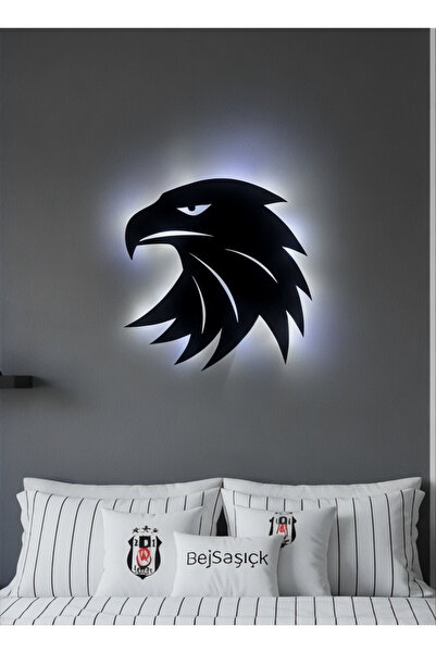 Murat Lazer KARA KARTAL IŞIKLI PİLLİ DUVAR DEKORASYONU,AHŞAP KARTAL TABLO