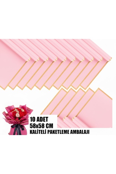 serap çiçekçilik 10 Adet Pembe Gold Çizgili Paketleme Ambalajı Çiçek Paketlem...