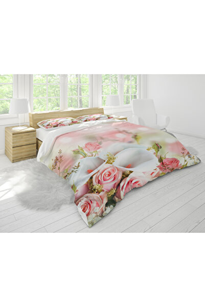 SAREL Pink Rose Printed 3D Double Duvet Cover Set
