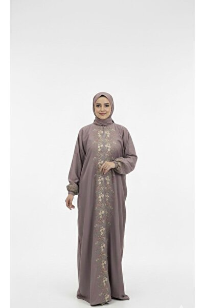 DADO BELLA Lila Tek Parça Başörtülü Nakışlı Namazlık