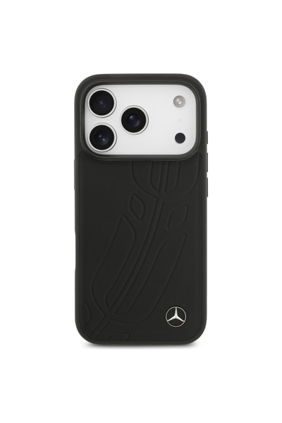 Mercedes Benz Husă Mercedes din piele pentru iPhone 17 Pro, neagră, MagSafe