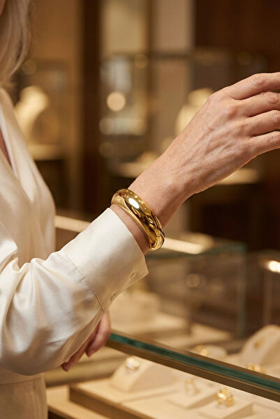 bacc 1 Adet 316L Çelik Kalın Kelepçe Bileklik Dalgalı Bilezik 14K Altın Kapla...