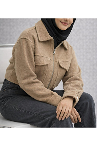 ayriss Cep Detaylı Crop Kesim Kaşe Mont