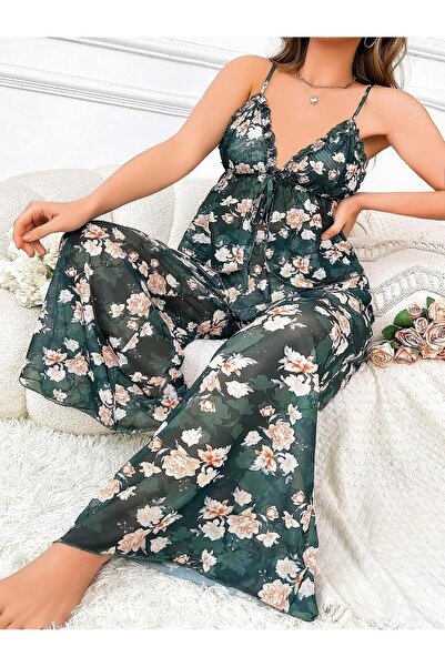 Findit طقم بيجامة مكون من قطعتين بتصميم خاص ومقاس كبير ونقشة زهور وقصة فضفاضة