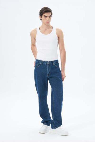 Store Men's Dark Blue Baggy Fit Denim Pants 100% Cotton Loose Fit Jeans