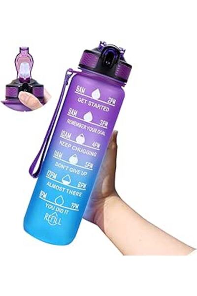 ECVV زجاجة ماء تحفيزية سعة 1 لتر/35 أونصة مزودة بعلامات زمنية وعبارة تشجيعية ...