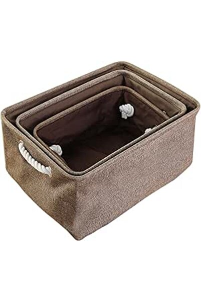 Generic Foldable Storage Basket with Handles, Set of 3 (Brown)