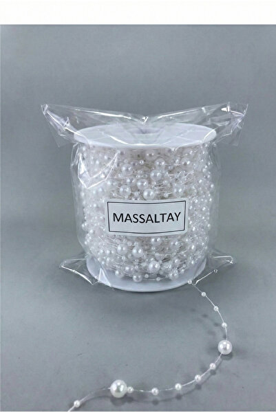 Massaltay Beyaz Saçaklı Misinalı İnci 5 m | İnci Şerit | Gelinlik, Çeyiz ve O...