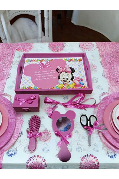 OBSIDION Set tavita taiere mot/turta colorata cu print, 6 piese - roz pudrat ...