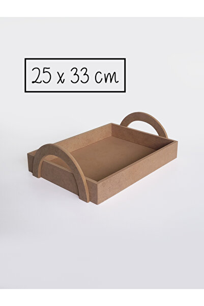 Ahşap Ham Mdf, Boyanabilir Kulplu Kemer Dikdörtgen Tepsi, 25x33 Cm