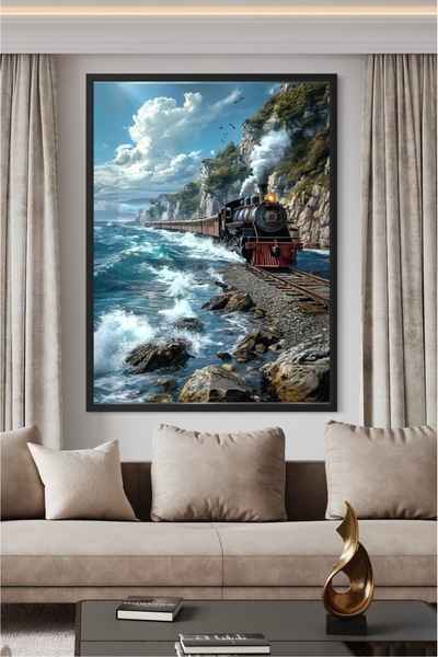 ARTAN GALLERY Tren Deniz Dalgası Sahil Manzarası İtalyan Kadife Tablo 40 mm K...