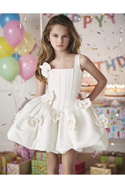 tuana Kız çocuk Kare yaka balon elbise