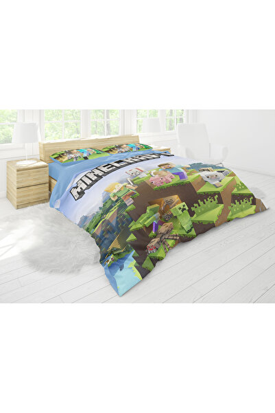 SAREL Minecraft Baskılı 3D ÇİFT KİŞİLİK NEVRESİM TAKIMI