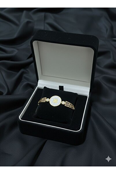 ELVİORA STORE Gold Color Zircon Stone Clover Steel Bracelet