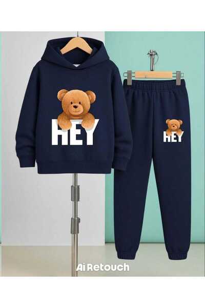 Nice Clothes Children's Tracksuit Set Hooded Unisex (Hey Bear Print)