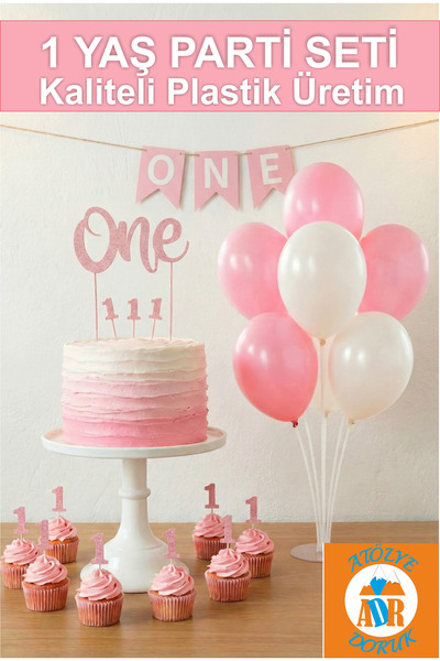 Atölye Doruk Pink 1St Birthday Celebration Set-1St Birthday Party Set-Pink Ba...
