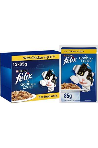 Felix طعام القطط البالغة من بورينا، بنكهة الدجاج في الجيلي، 85 غرام، عبوة من ...