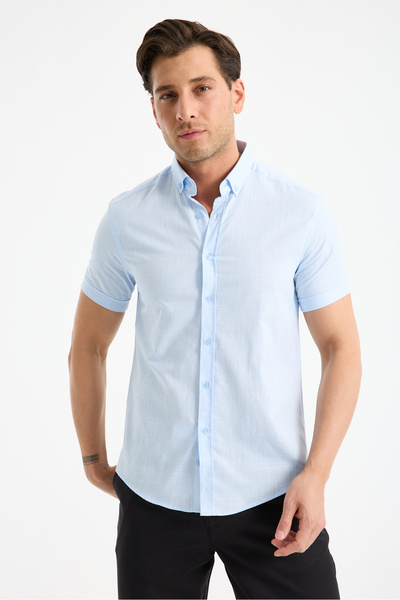 jack carisma Short Sleeve Flam Linen 100% Cotton Slim Fit Men's Shirt