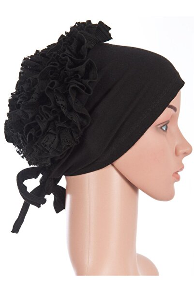 Şehr i sultan Πολυτελές μαύρο καπέλο με βολάν και ραφές