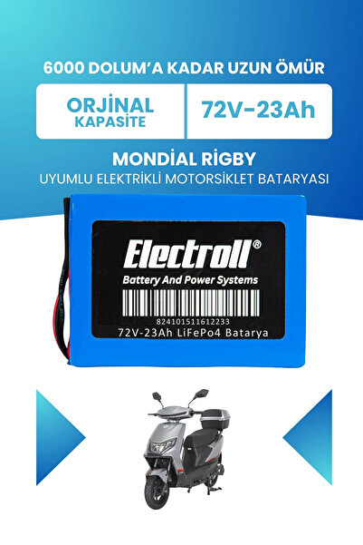 ELECTROLL Mondial Rigby Uyumlu Batarya (Standart Kapasite) LiFePO4 72V 23Ah E...