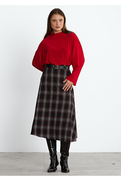 LADYA COLLECTION Kırmızı Kareli Alma Etek