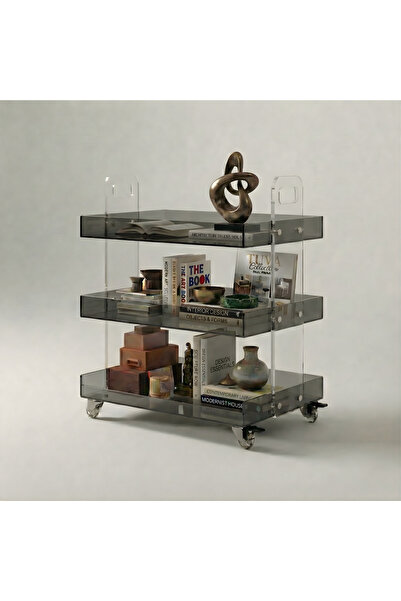 TUVA AMBER - Premium Pleksi Tekerlekli Servis & Dekor Sehpası – Çok Katlı Mod...