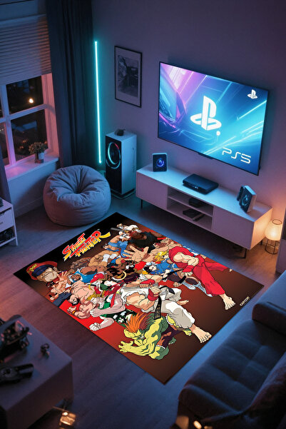 Reyhani Street Fighter-6 Kaymaz Taban Makinede Yıkanabilir Çocuk Gamıng Halıs...