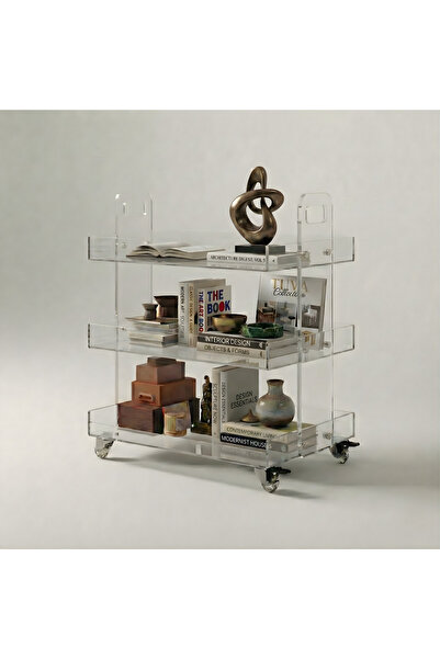 TUVA AMBER - Premium Pleksi Tekerlekli Servis & Dekor Sehpası – Çok Katlı Mod...