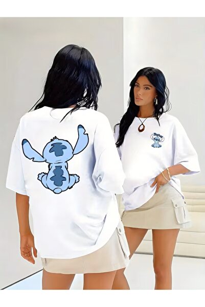 yombaa تيشيرت نسائي مطبوع شخصية ستيتش الكرتونية - أحمر، كاجوال، بأكمام قصيرة