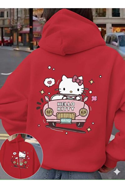 CLASSY.MODA Swea cu glugă supradimensionată cu imprimeu Hello Kitty Driving a...