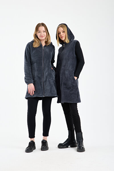 MODA VUSLAT Antrasit Rengi Uzun Fermuarlı Polar Hırka
