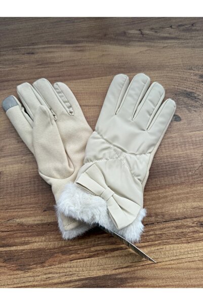 Blotch قفازات شتوية نسائية من Touch Ankle مع فرو من الداخل وتفاصيل فيونكة من ...