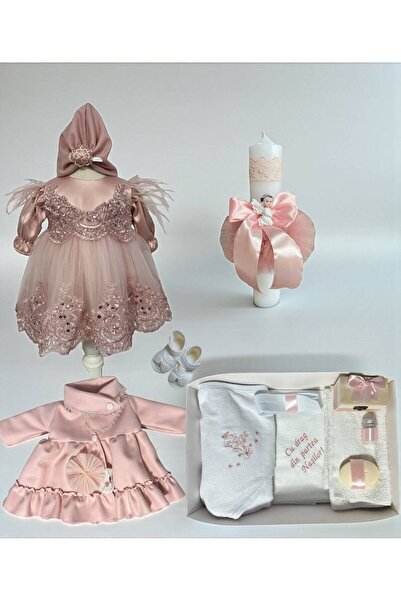 Botez cu Alina Set complet botez fetita Alina – roz prafuit cu palton si tema...