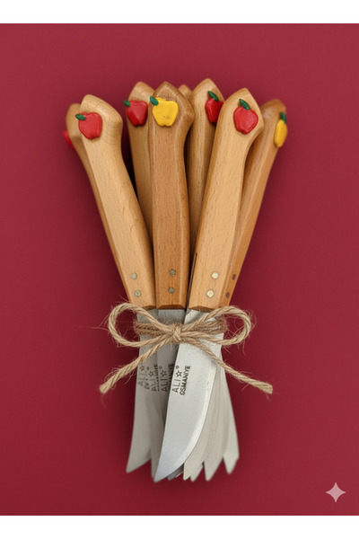 ALİBEYAVM Yeni Trend Sunumluk Elma Motifli1 adet Ahşap Saplı Meyve Bıçağı