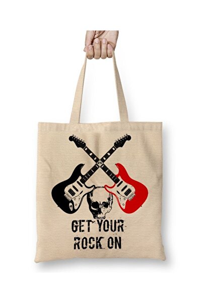 Toyaso Get Your Rocks White Tote Bag Long Handle Shopping Bag Beach Bag