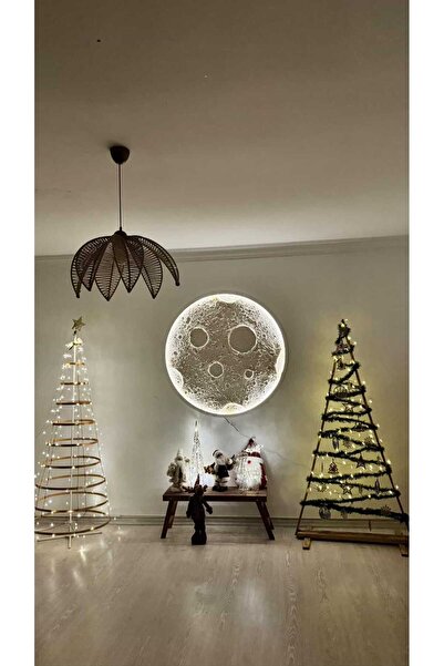 lexi El Yapımı Ay Tablo, LED Aydınlatmalı Duvar Dekorasyonu, Işıklı Dolunay T...