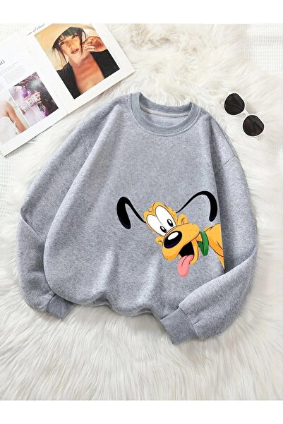 oneagılyazı 3 Yarn Combed Cotton Cute Dog Printed Circular Neck Unisex Oversi...