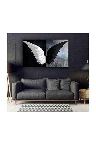 KanvasSepeti Black White Wings Canvas Oil Painting Textured High Quality Canv...